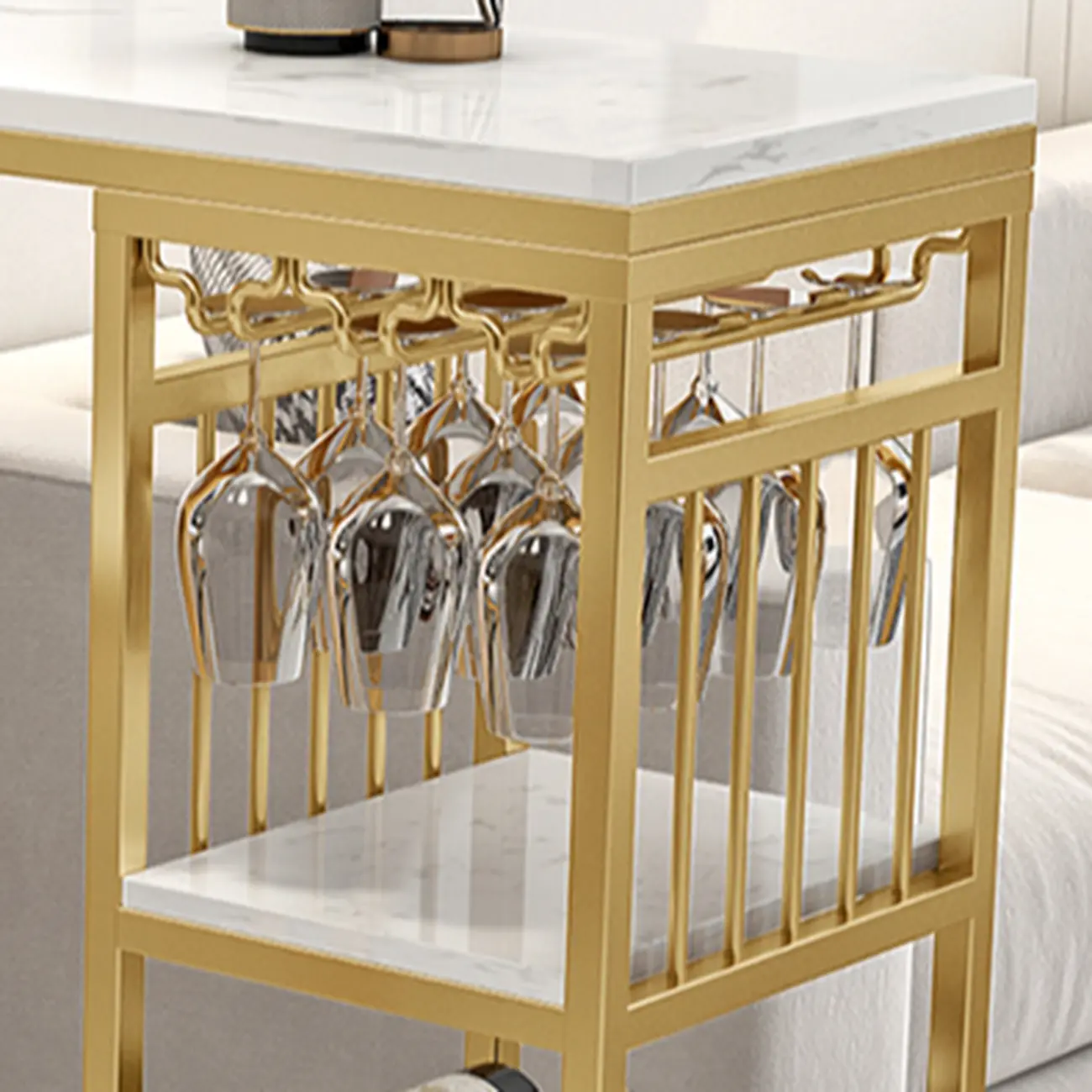 Modern Marble Rectangle Bar Table with Metal Storage Shelve for Living Room Image - 7 | homeyfad