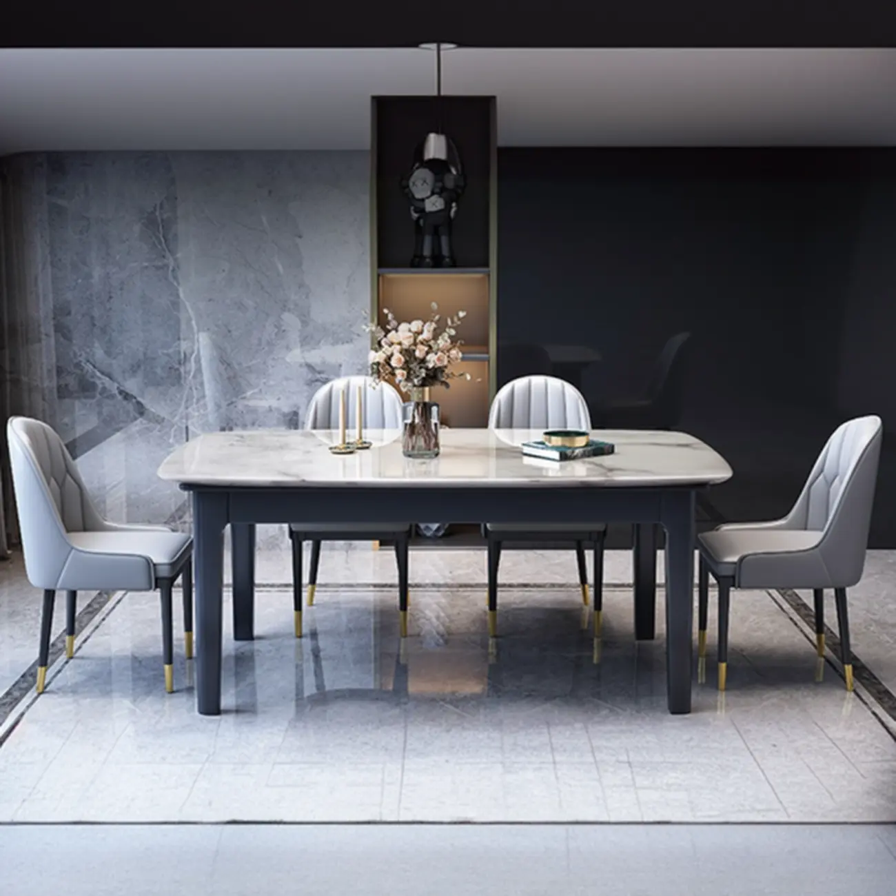 Elegant Rectangular Dining Set with Sintered Stone Tabletop Image - 2 | homeyfad