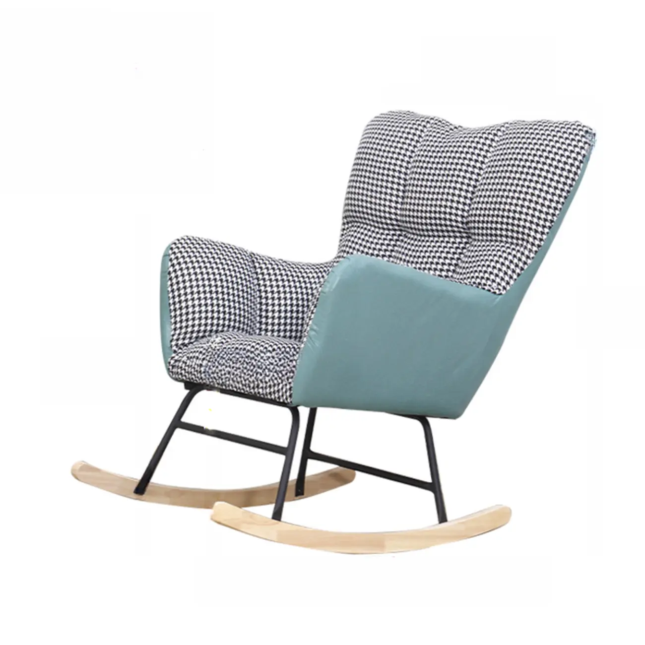 Tech Cloth Upholstered Wood Rocking Chair with Recessed Arm Image - 5 | homeyfad