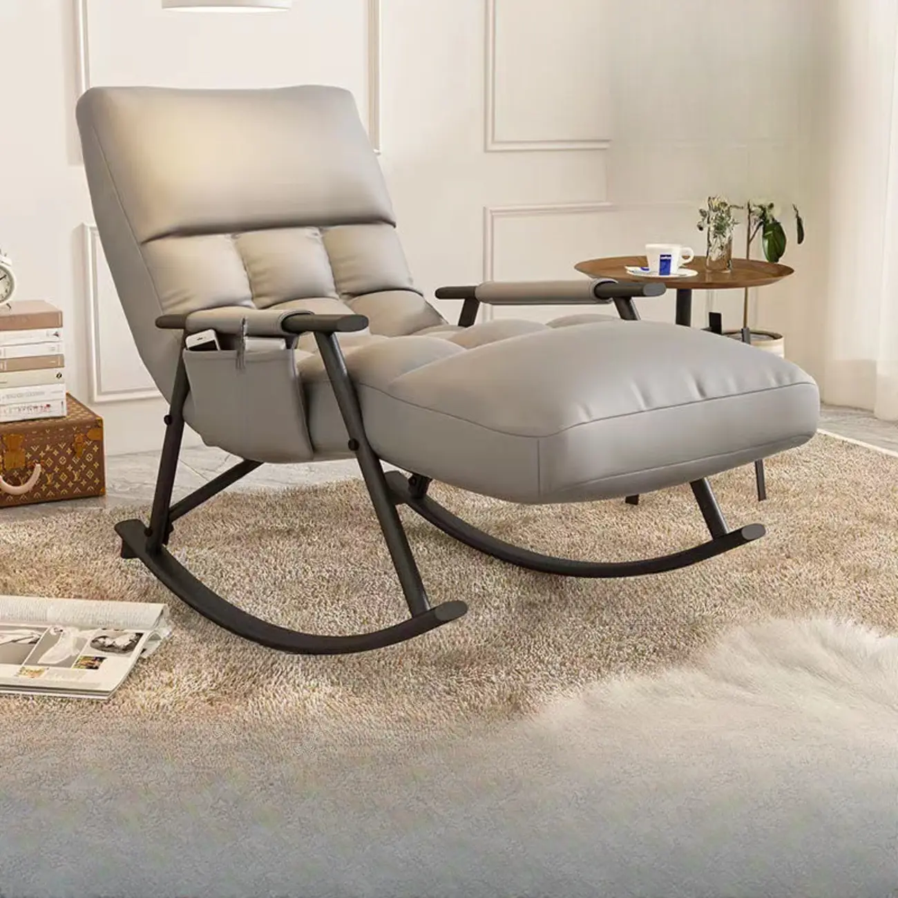 Modern Grey Upholstered Rocking Chair with Ottoman for Living Room Image - 1 | homeyfad
