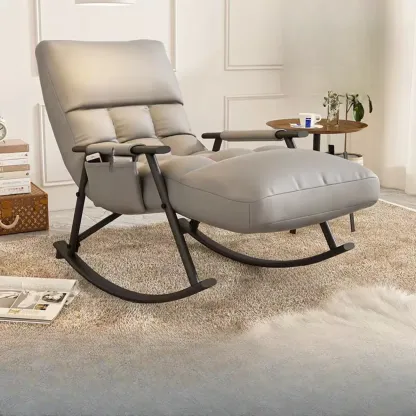 Modern Grey Upholstered Rocking Chair with Ottoman for Living Room Image - 1
