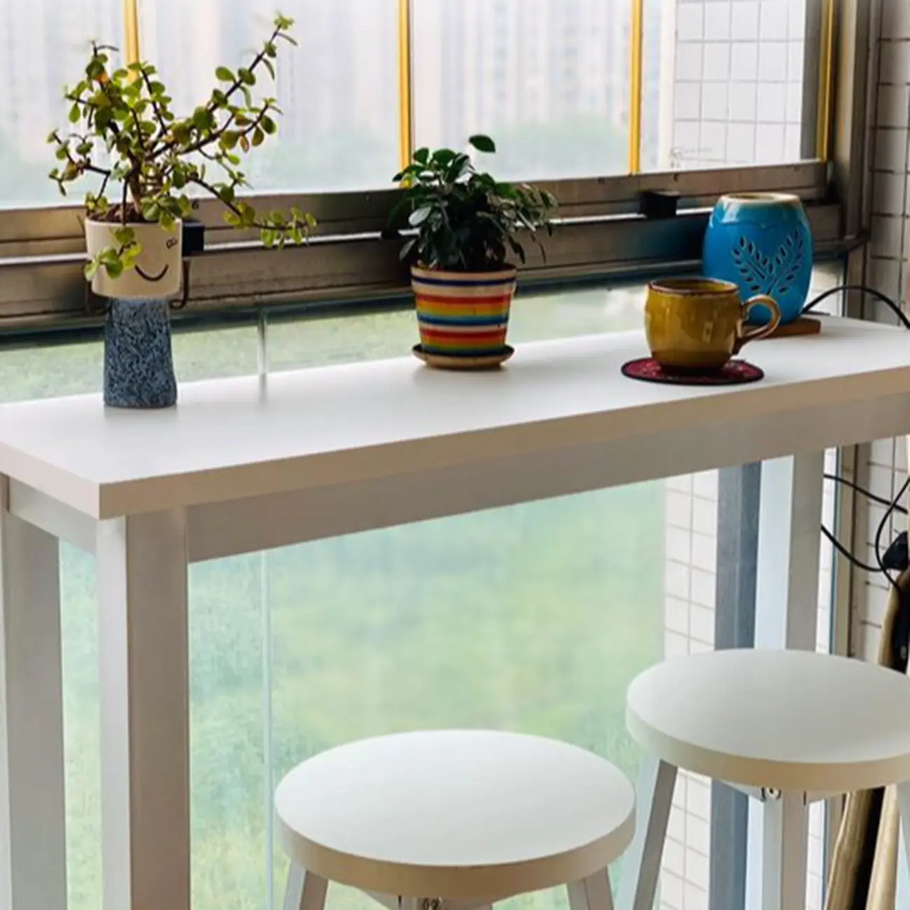 Modern Black Bar Table with Wood Top and Metal Legs for Bistro Image - 2 | homeyfad