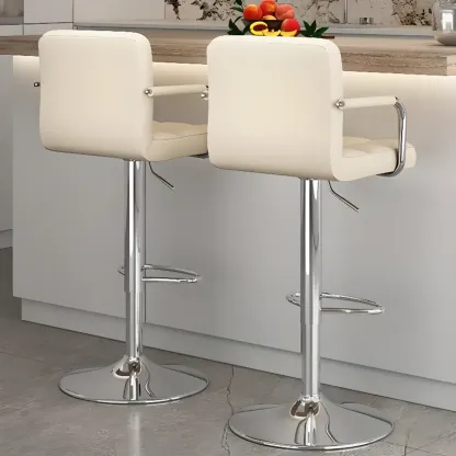 Adjustable Swivel Bar Stools with Cushioned Backrest Image - 7