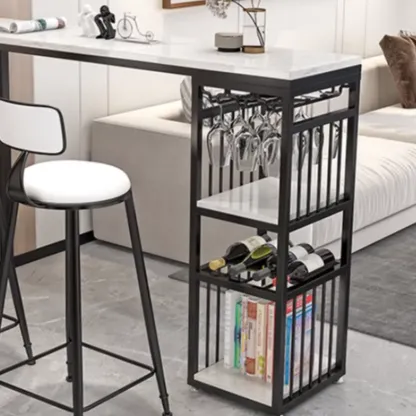 Modern Marble Rectangle Bar Table with Metal Storage Shelve for Living Room Image - 8