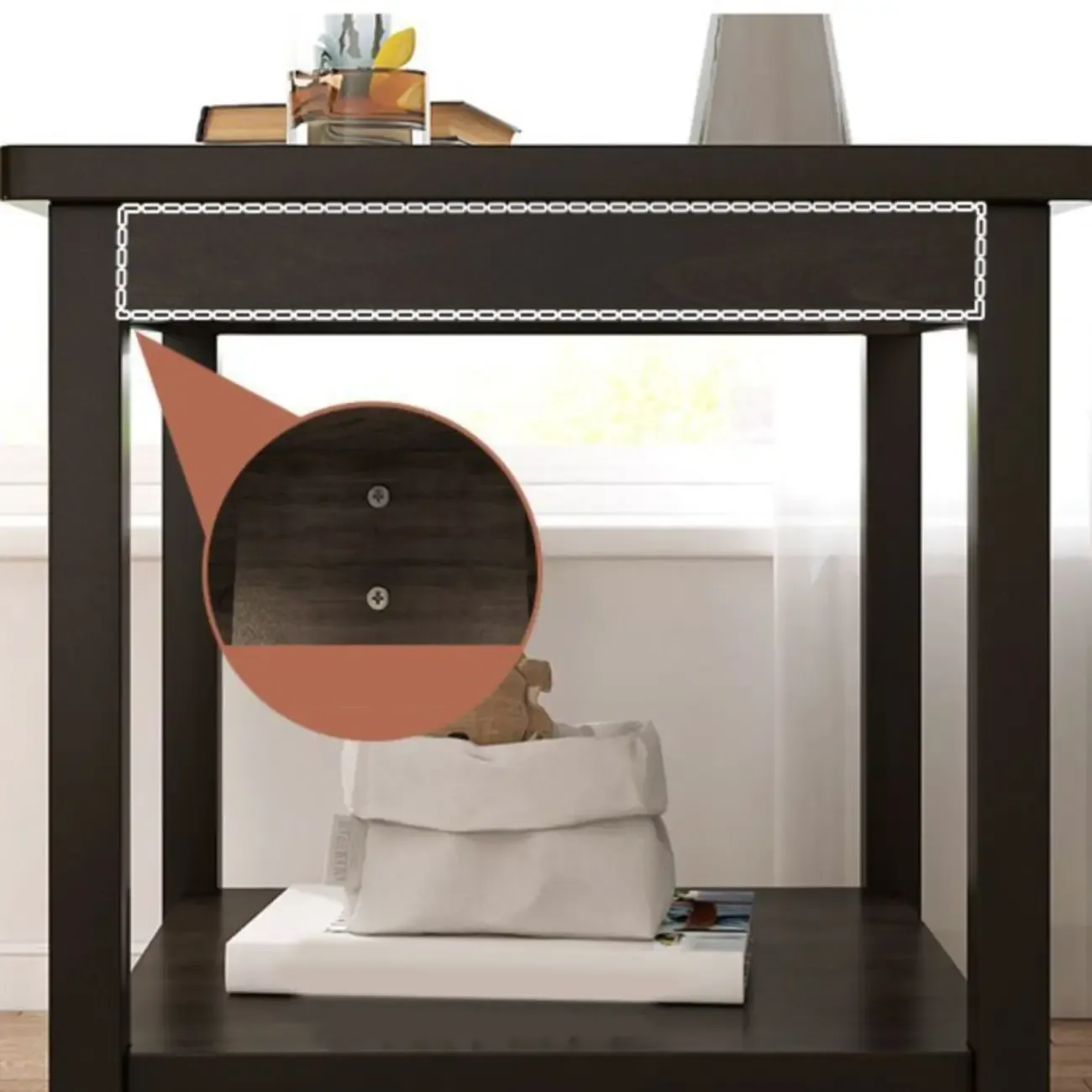 Minimalist Black Wood End Table with Storage for Living Room Image - 16