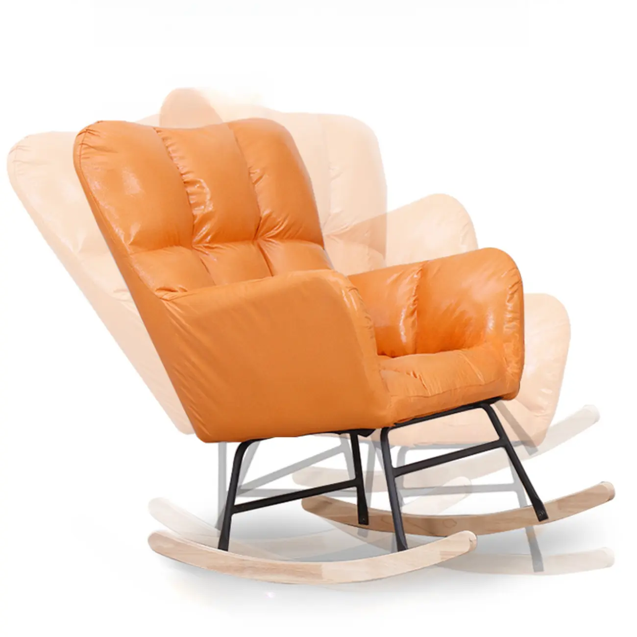 Tech Cloth Upholstered Wood Rocking Chair with Recessed Arm Image - 6 | homeyfad