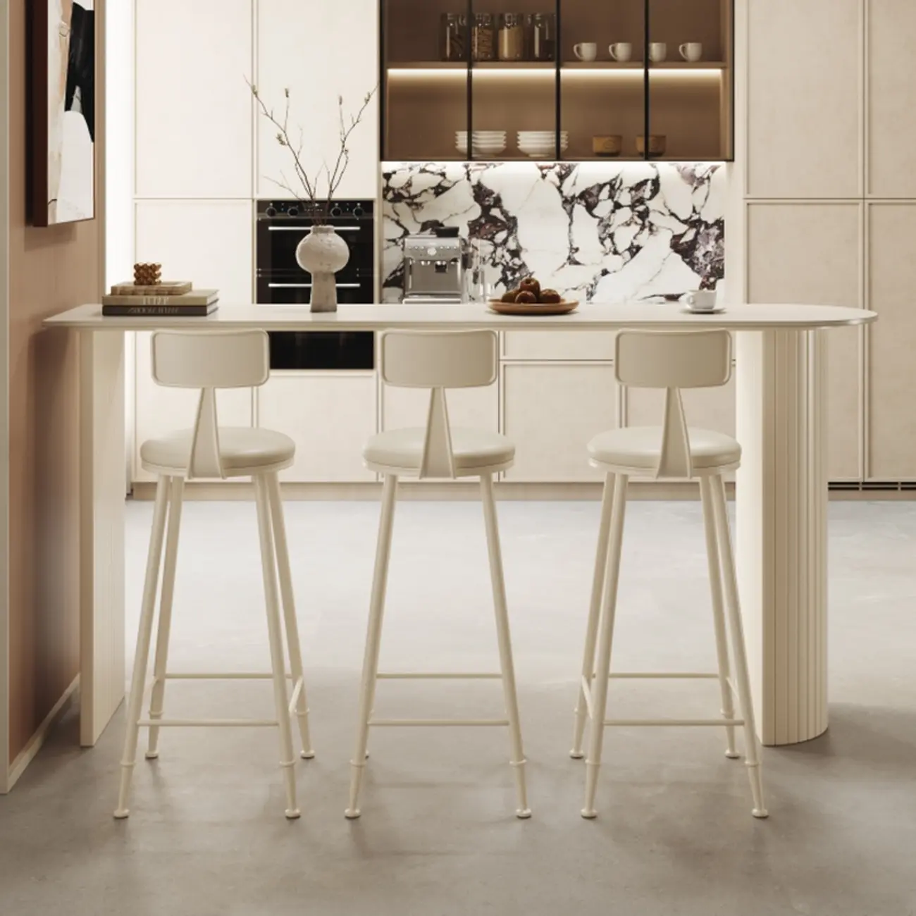 Minimalist White Narrow Marble Bar Table Set Image - 4 | homeyfad