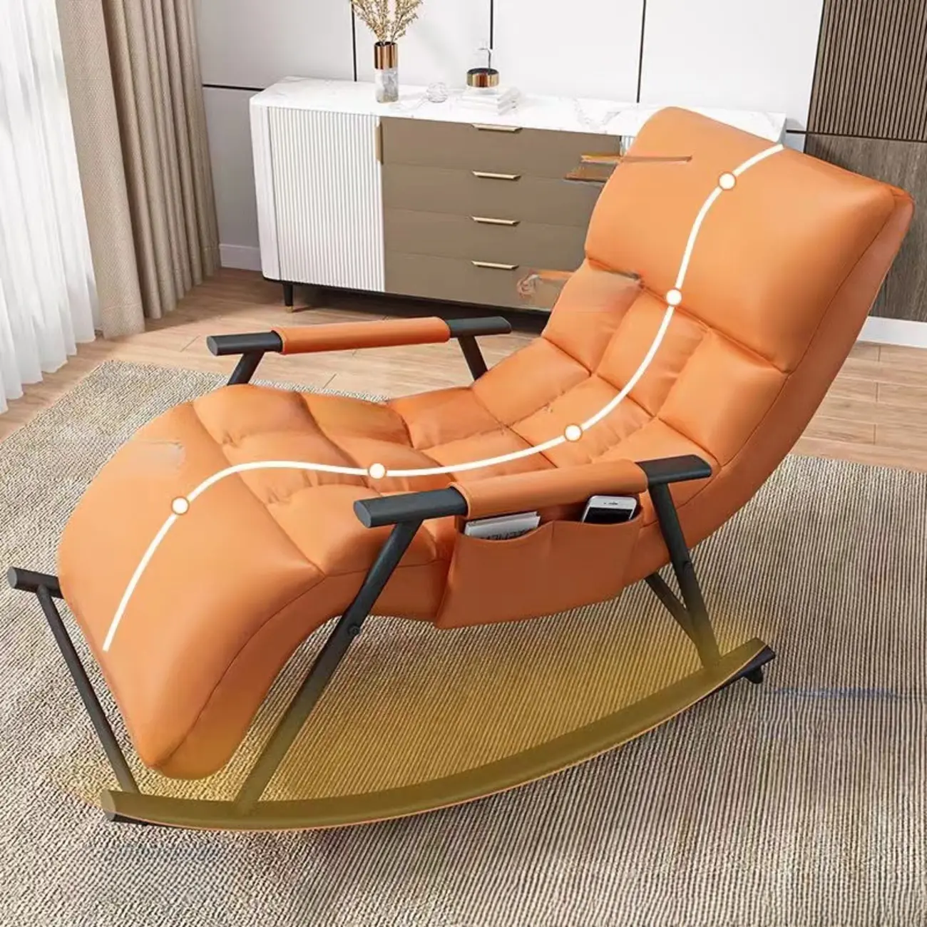 Modern Grey Upholstered Rocking Chair with Ottoman for Living Room Image - 2 | homeyfad