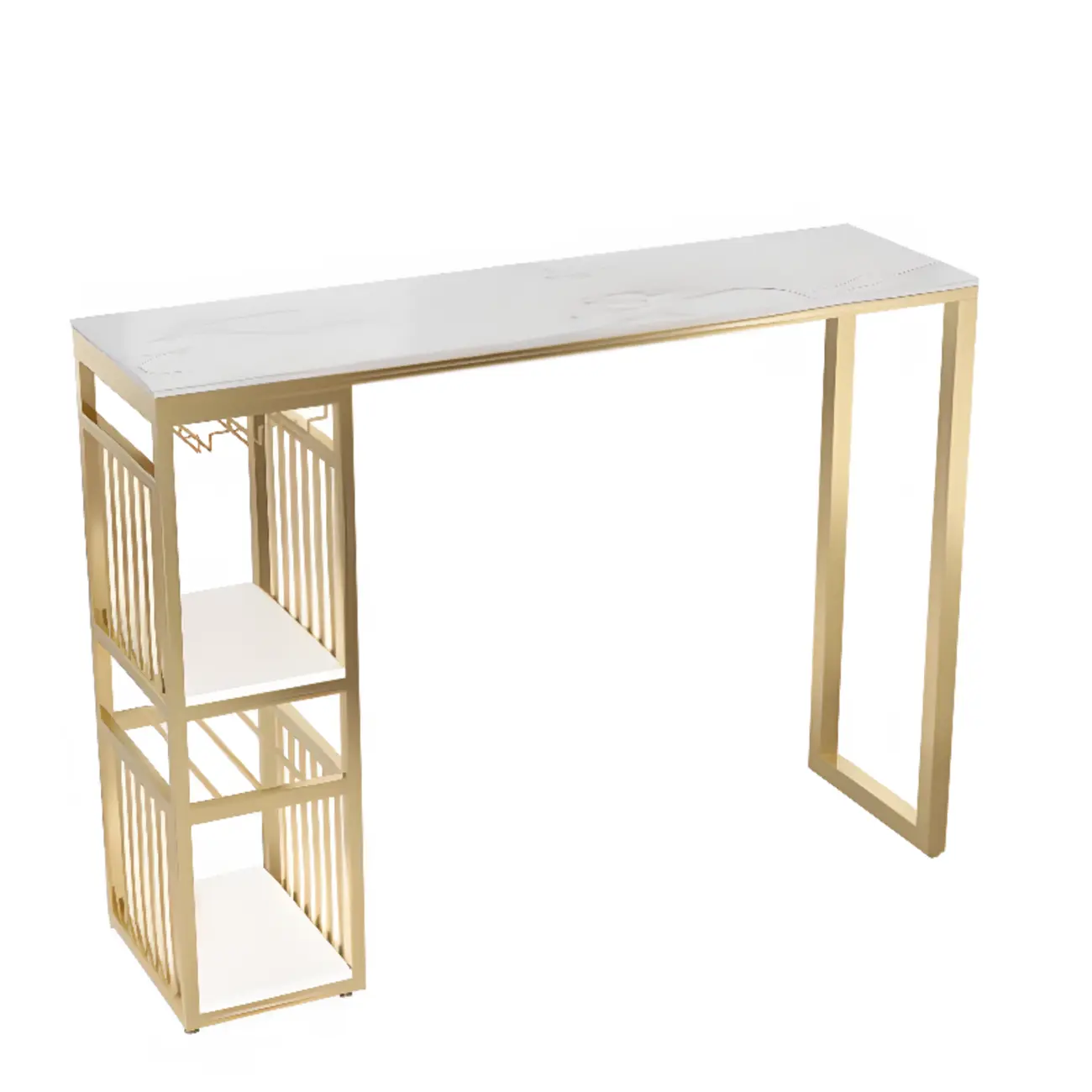 Modern Marble Rectangle Bar Table with Metal Storage Shelve for Living Room Image - 9 | homeyfad