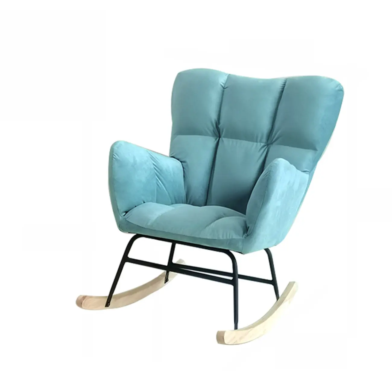 Tech Cloth Upholstered Wood Rocking Chair with Recessed Arm Image - 7 | homeyfad