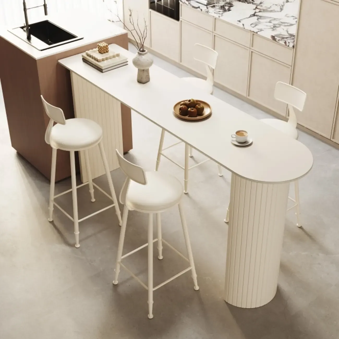 Minimalist White Narrow Marble Bar Table Set Image - 5
