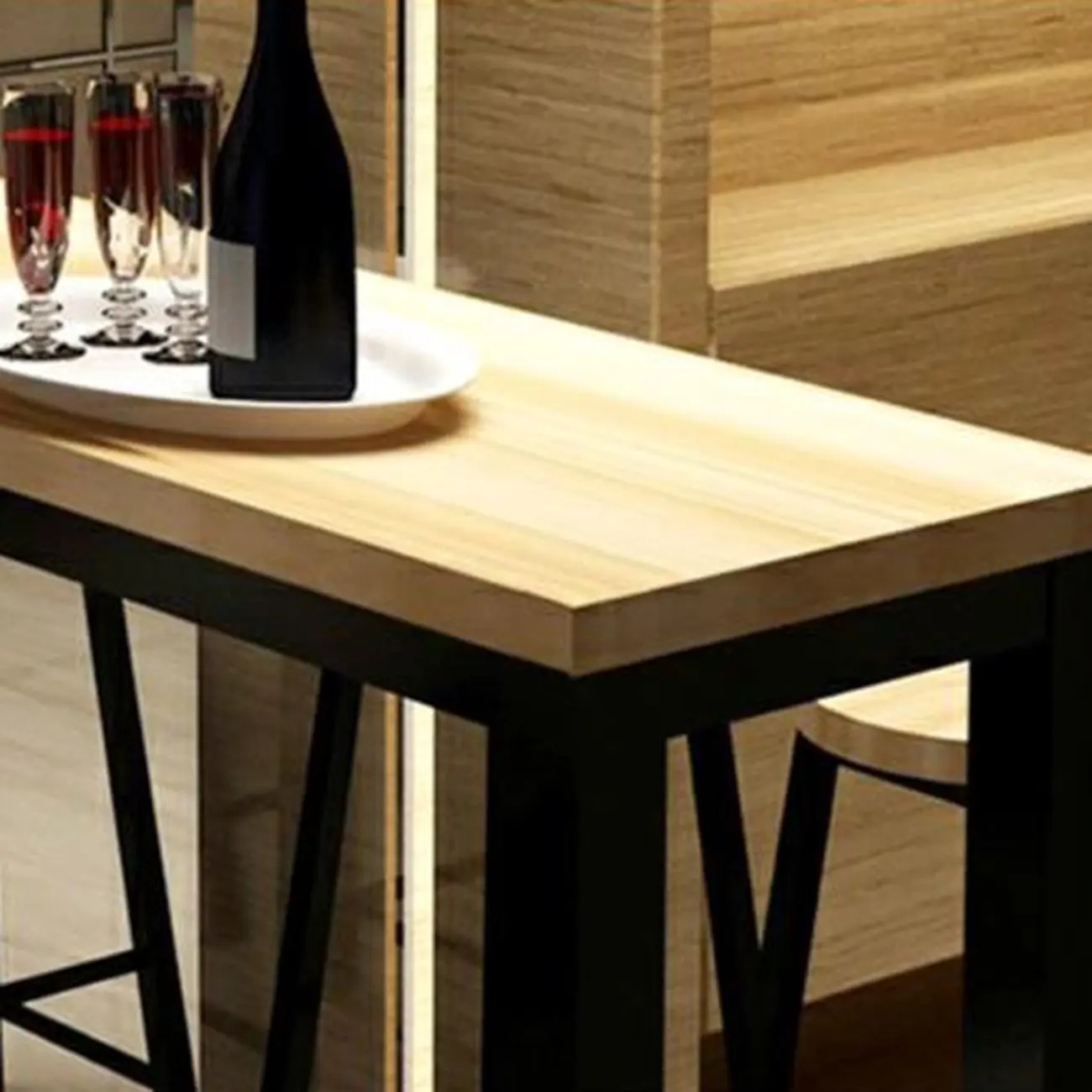 Modern Black Bar Table with Wood Top and Metal Legs for Bistro Image - 4 | homeyfad