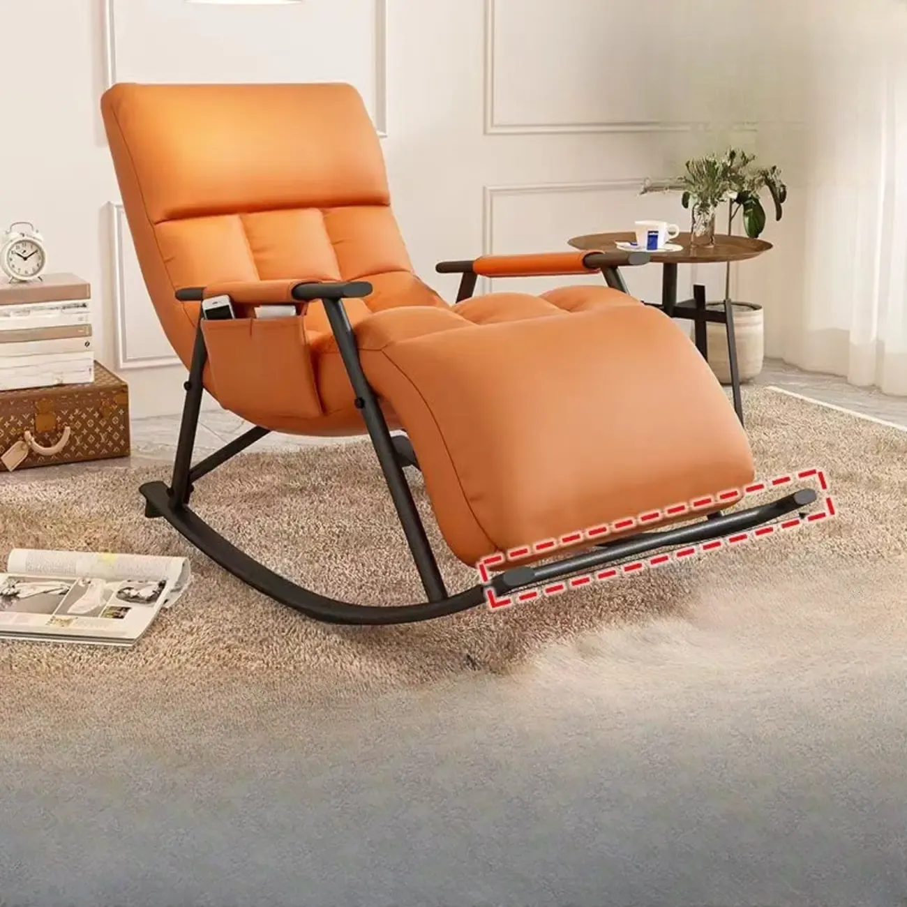 Modern Grey Upholstered Rocking Chair with Ottoman for Living Room Image - 3