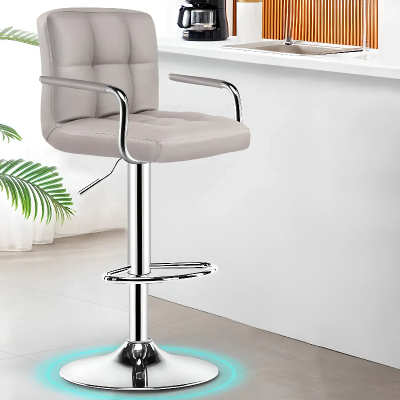 Adjustable Swivel Bar Stools with Cushioned Backrest Image - 9