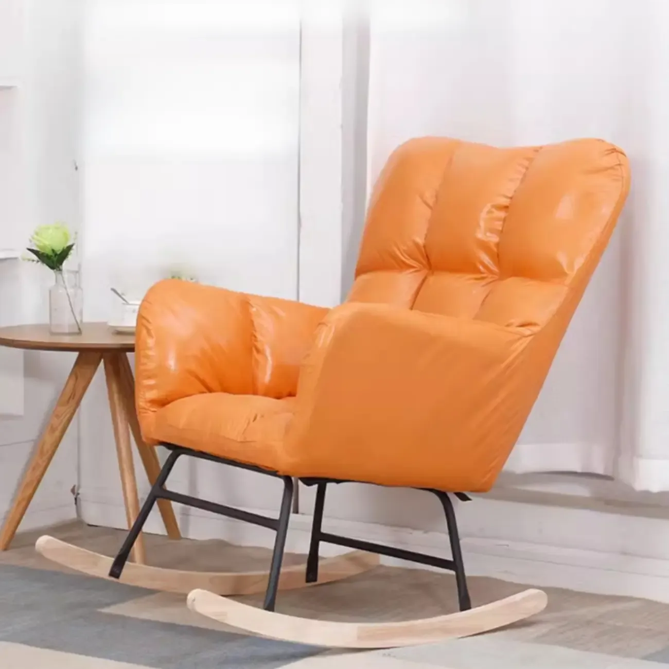 Tech Cloth Upholstered Wood Rocking Chair with Recessed Arm Image - 8