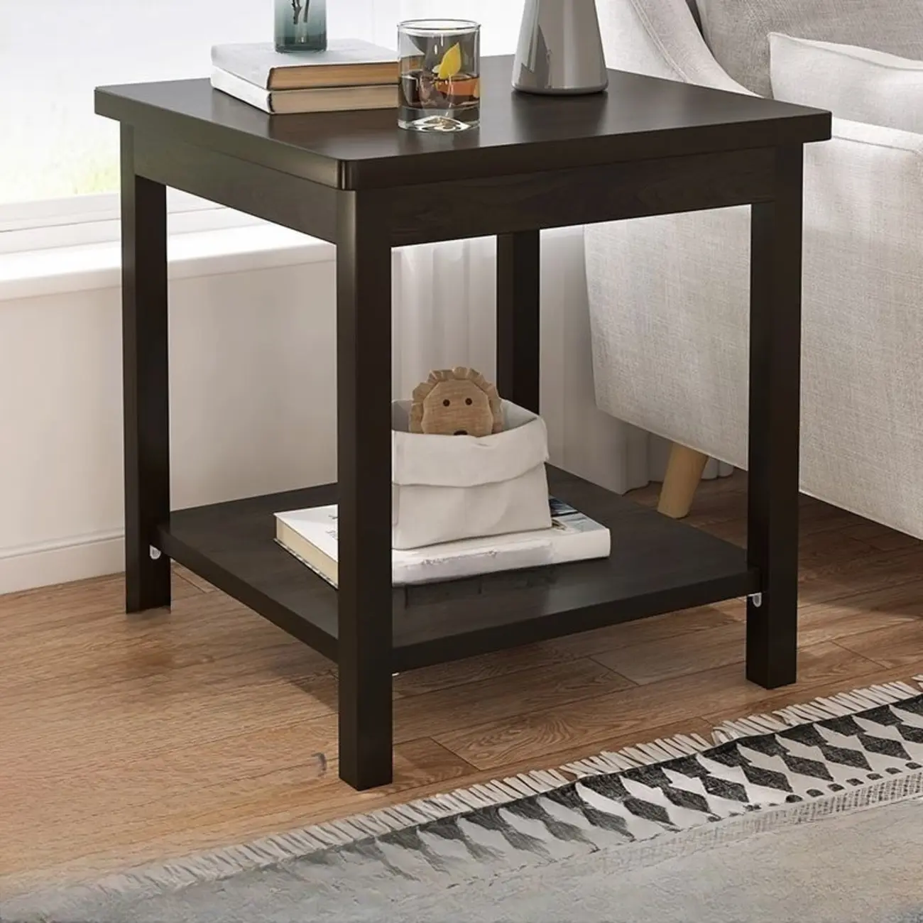 Minimalist Black Wood End Table with Storage for Living Room Image - 18 | homeyfad