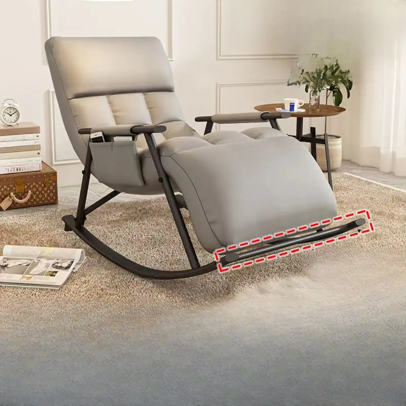 Modern Grey Upholstered Rocking Chair with Ottoman for Living Room Image - 4