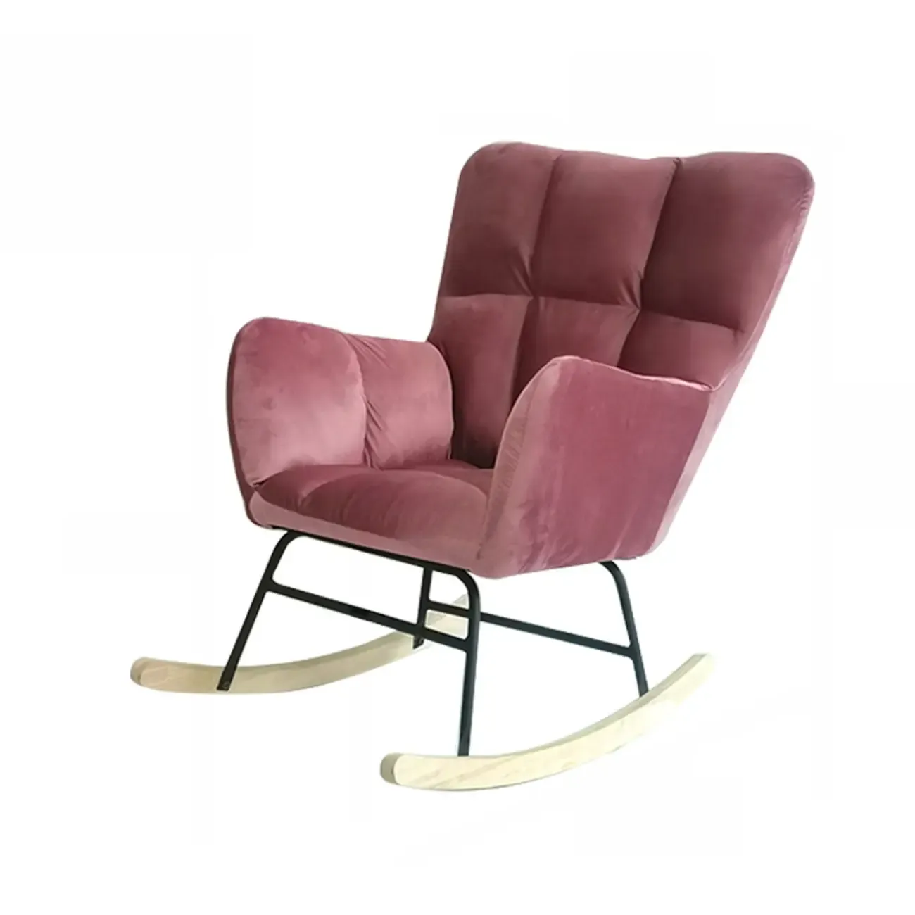 Tech Cloth Upholstered Wood Rocking Chair with Recessed Arm Image - 9