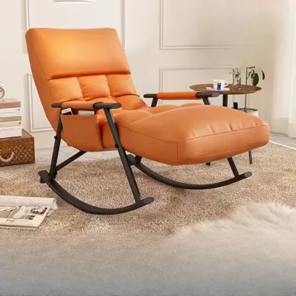 Modern Grey Upholstered Rocking Chair with Ottoman for Living Room Image - 5