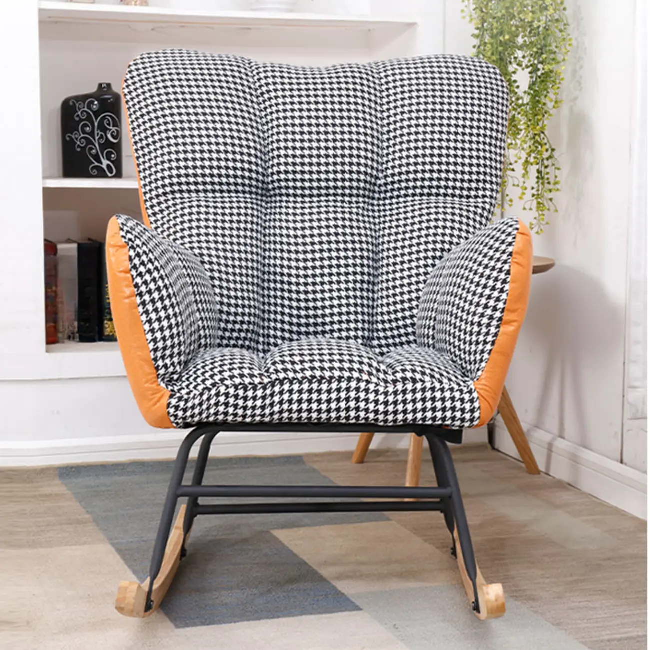 Tech Cloth Upholstered Wood Rocking Chair with Recessed Arm Image - 10 | homeyfad