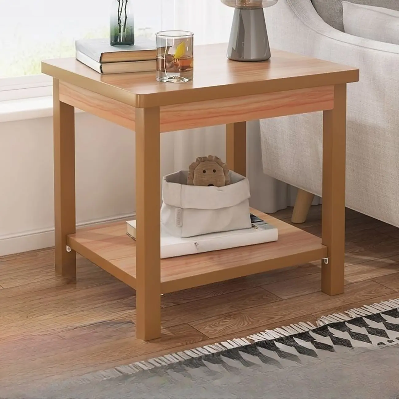 Minimalist Black Wood End Table with Storage for Living Room | homeyfad