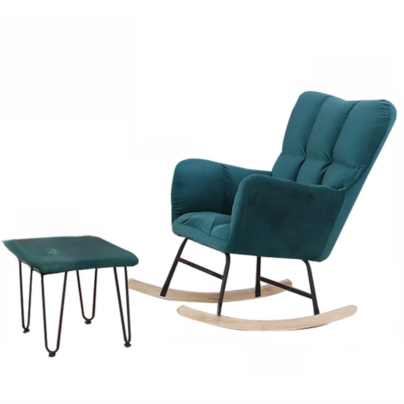 Tech Cloth Upholstered Wood Rocking Chair with Recessed Arm Image - 11 | homeyfad