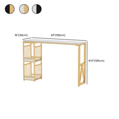 Modern Marble Rectangle Bar Table with Metal Storage Shelve for Living Room Image - 15