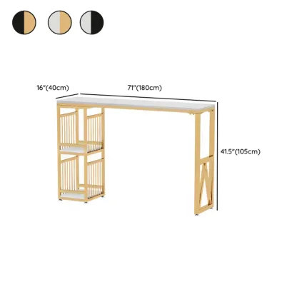 Modern Marble Rectangle Bar Table with Metal Storage Shelve for Living Room Image - 16