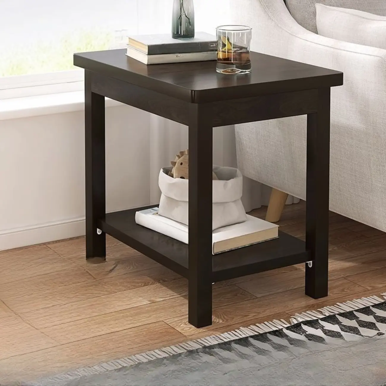Minimalist Black Wood End Table with Storage for Living Room Image - 23 | homeyfad
