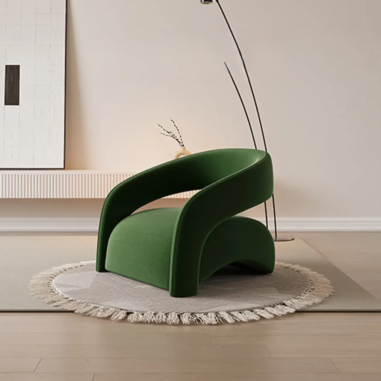 Modern Velvet/Sherpa Barrel Chair for Living Room Image - 2