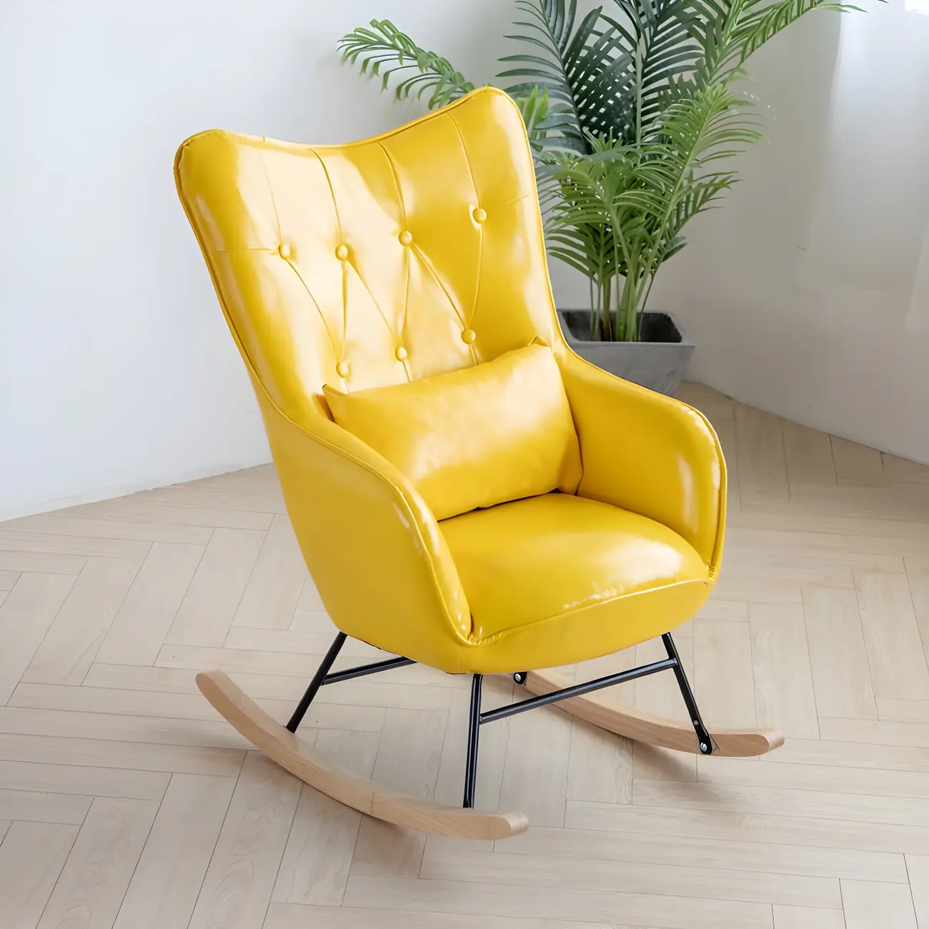 Scandinavian Wingback Velvet Rocking Chair with Pillow  Image - 2 | homeyfad