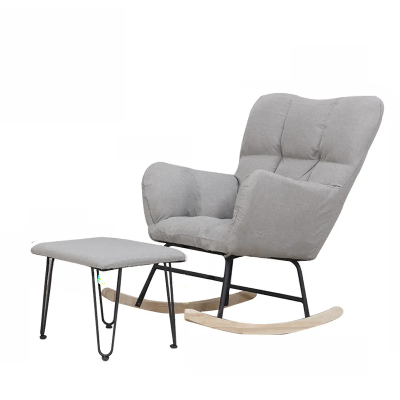 Tech Cloth Upholstered Wood Rocking Chair with Recessed Arm Image - 15 | homeyfad