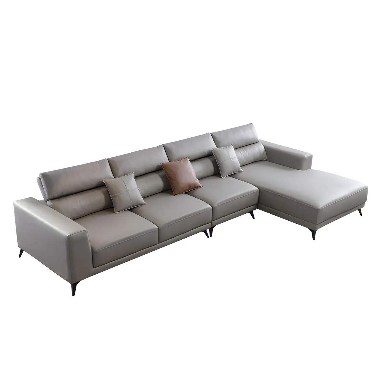 Industrial Gray Sectionals sofa with Faux Leather for living Image - 2 | homeyfad
