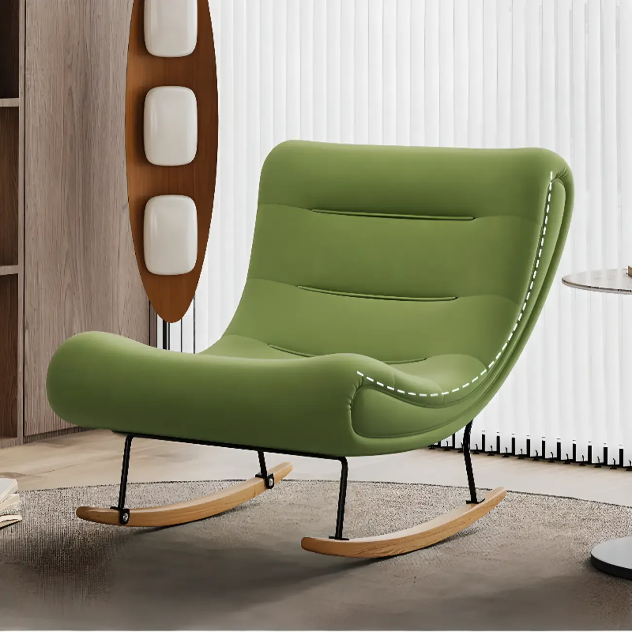 Ergonomic Wooden Upholstered Rocking Chair for Living Room Image - 1