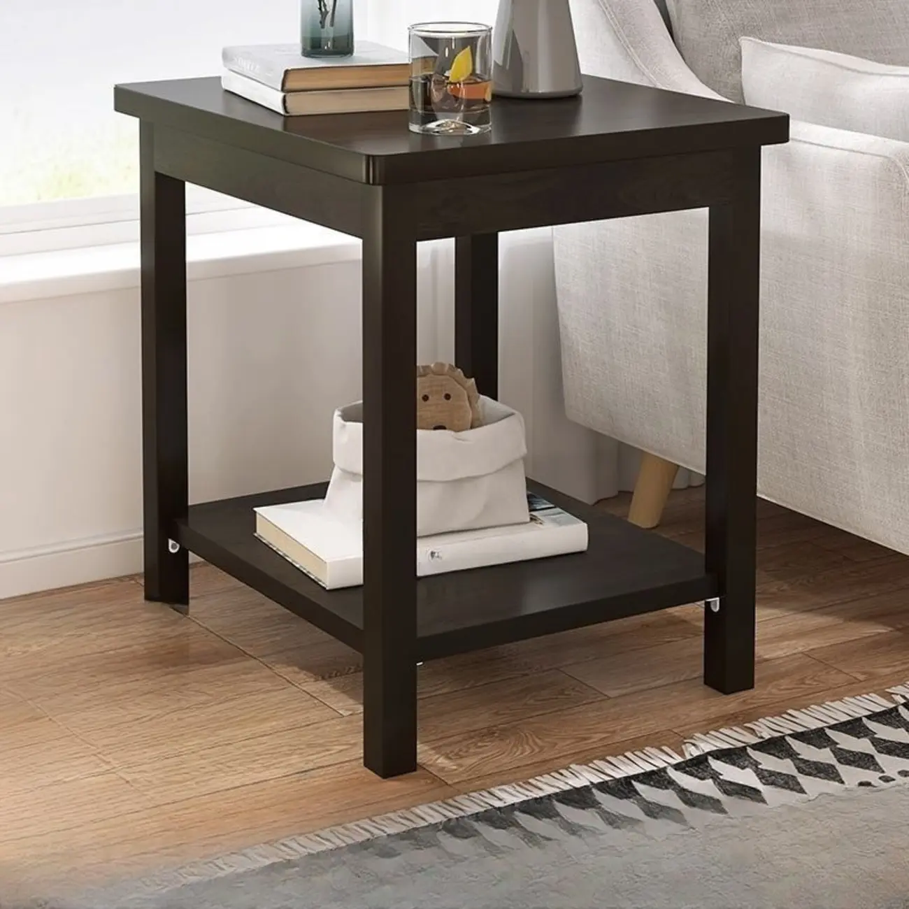 Minimalist Black Wood End Table with Storage for Living Room Image - 25 | homeyfad