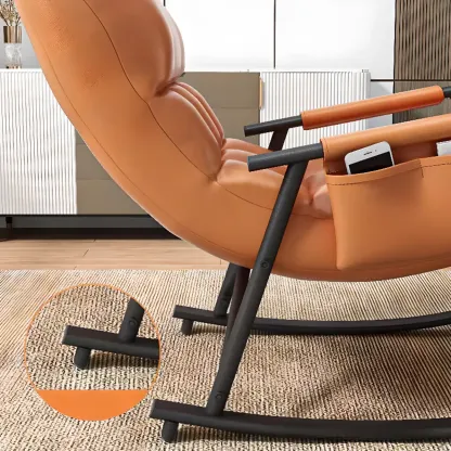 Modern Grey Upholstered Rocking Chair with Ottoman for Living Room Image - 10