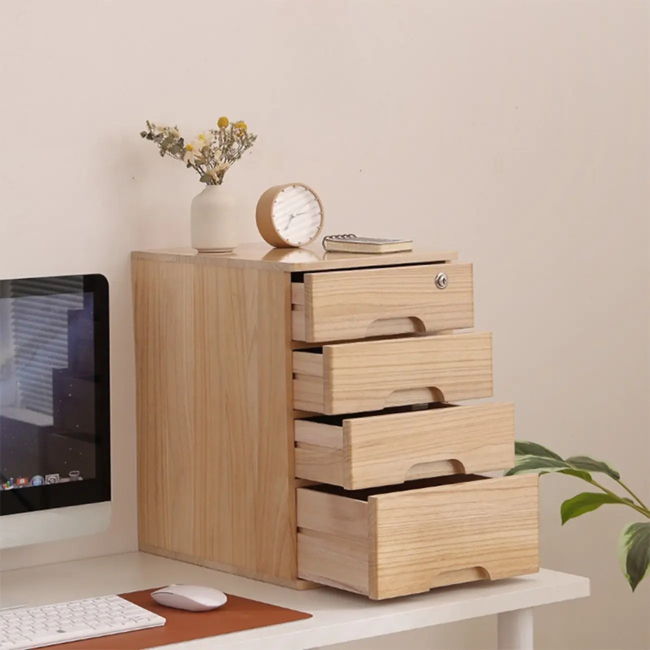 Traditional Natural Wood Vertical Filing Cabinet with Key Lock Image - 1 | homeyfad