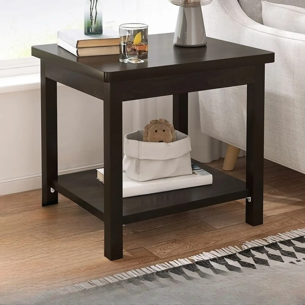 Minimalist Black Wood End Table with Storage for Living Room Image - 26 | homeyfad