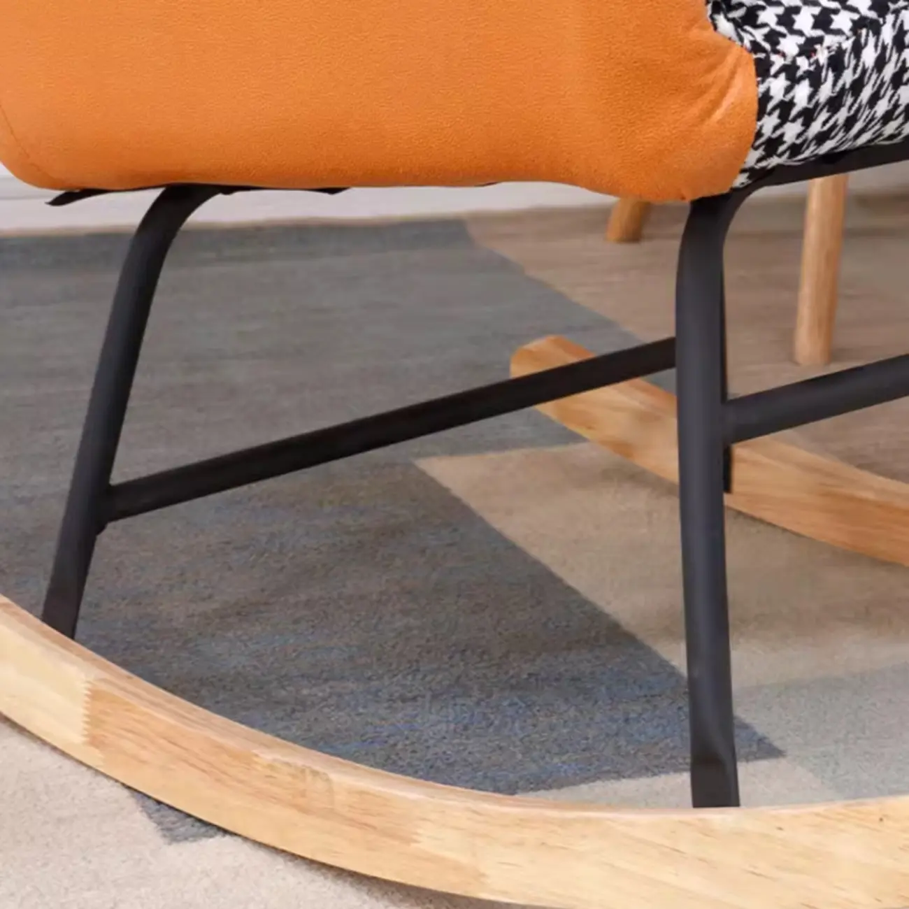 Tech Cloth Upholstered Wood Rocking Chair with Recessed Arm Image - 16 | homeyfad