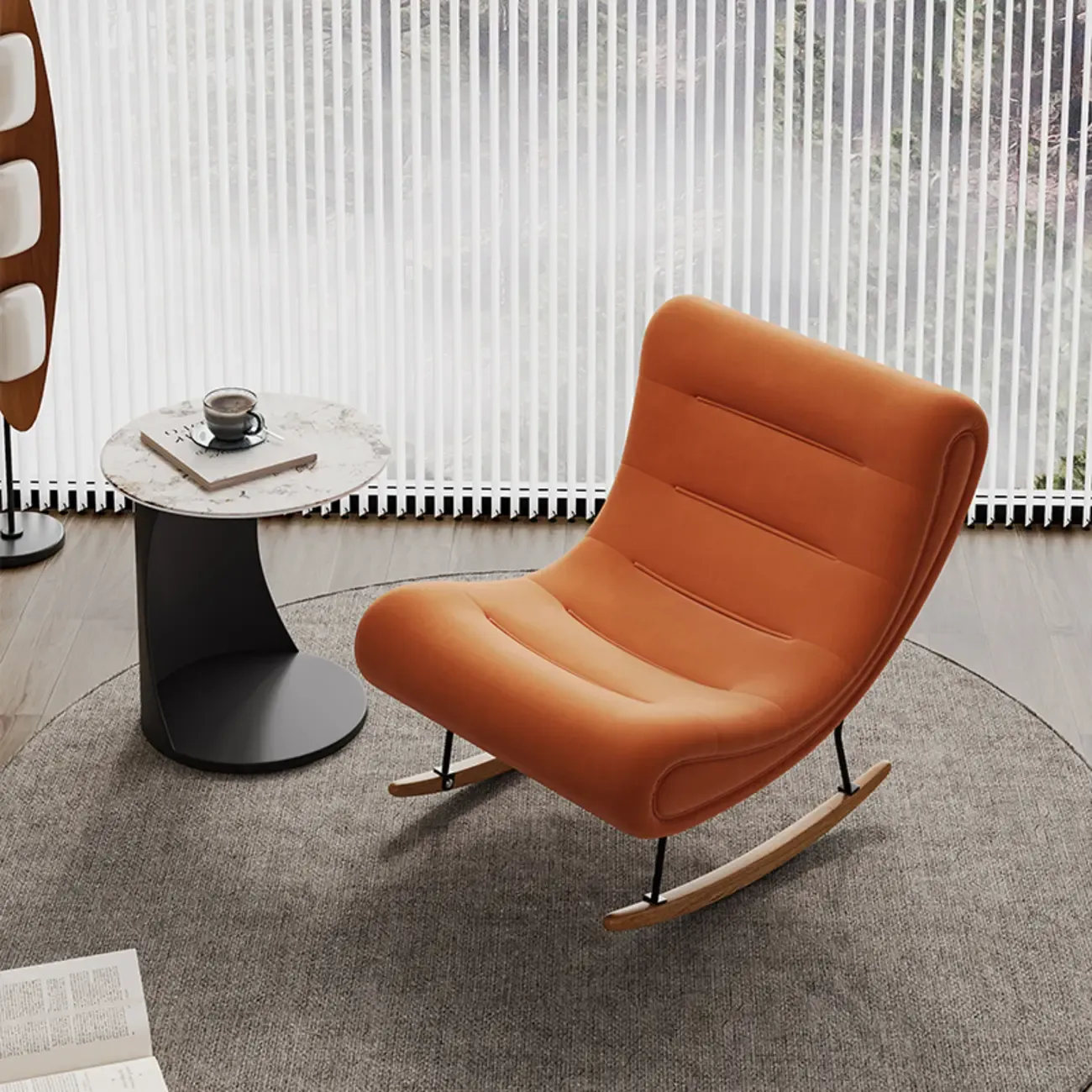 Ergonomic Wooden Upholstered Rocking Chair for Living Room Image - 2