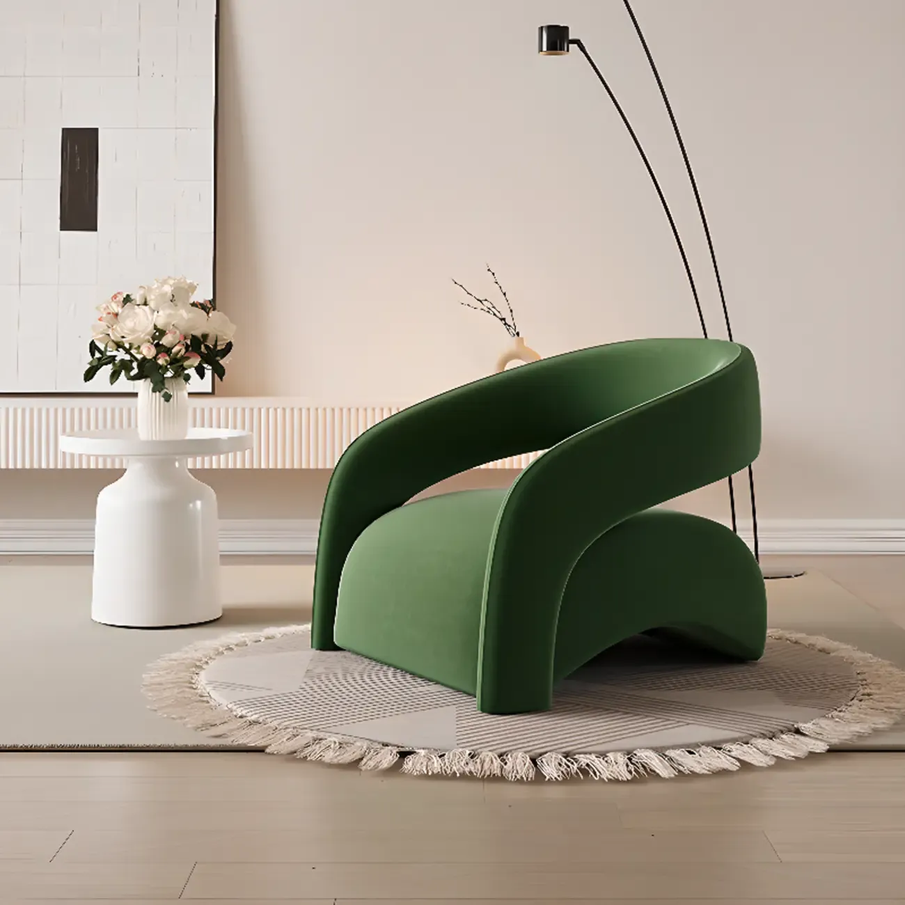 Modern Velvet/Sherpa Barrel Chair for Living Room Image - 4