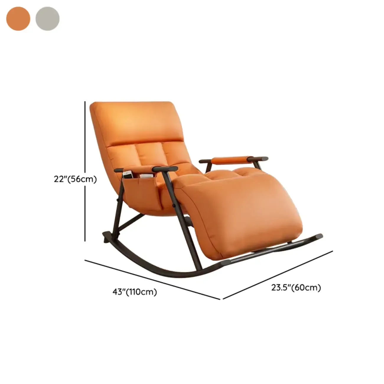 Modern Grey Upholstered Rocking Chair with Ottoman for Living Room #size
