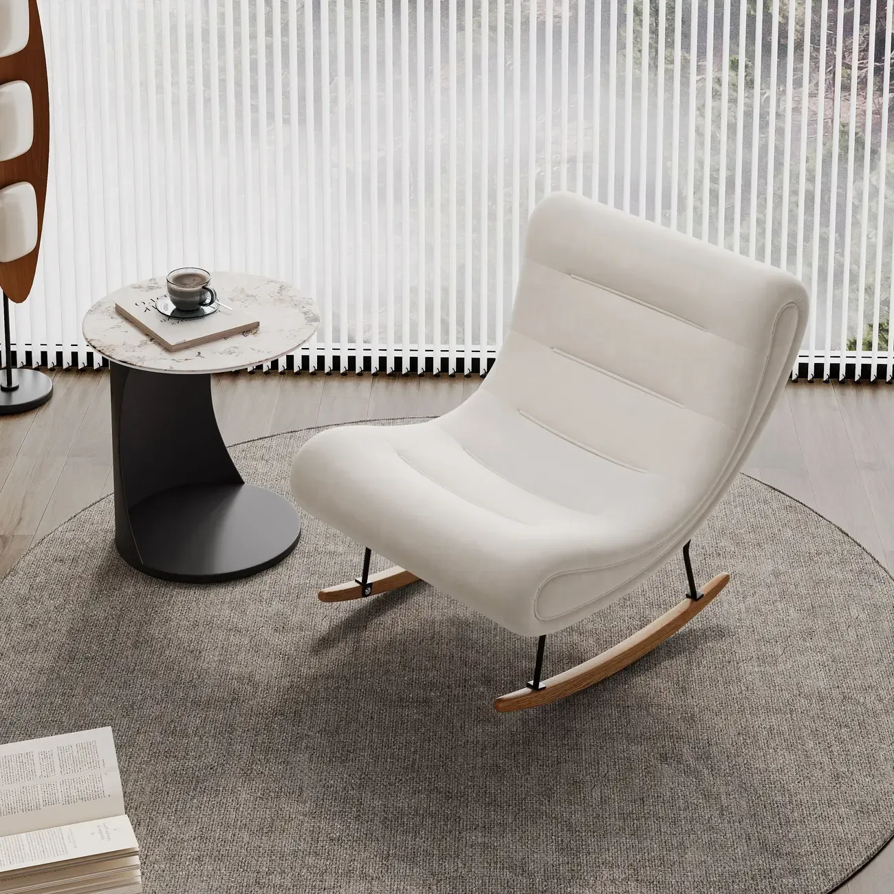 Ergonomic Wooden Upholstered Rocking Chair for Living Room Image - 3
