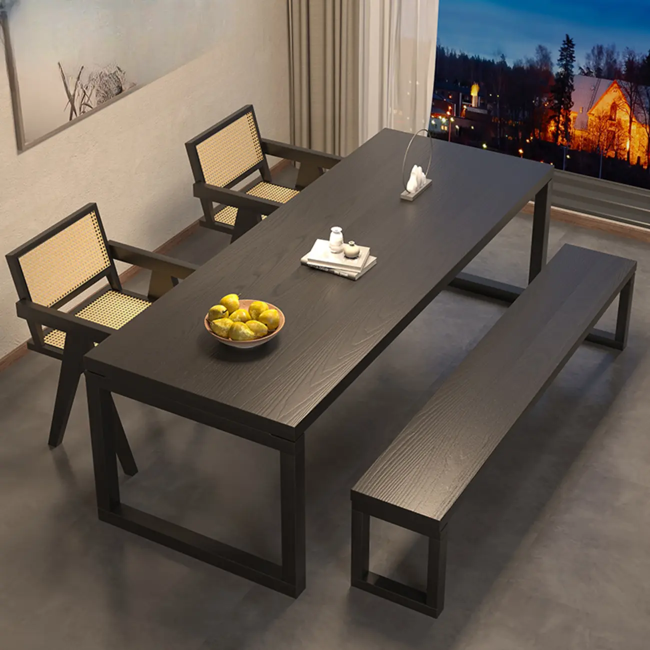 Modern Dark Wood Dining Room Set with Comfortable Bench Image - 1 | homeyfad