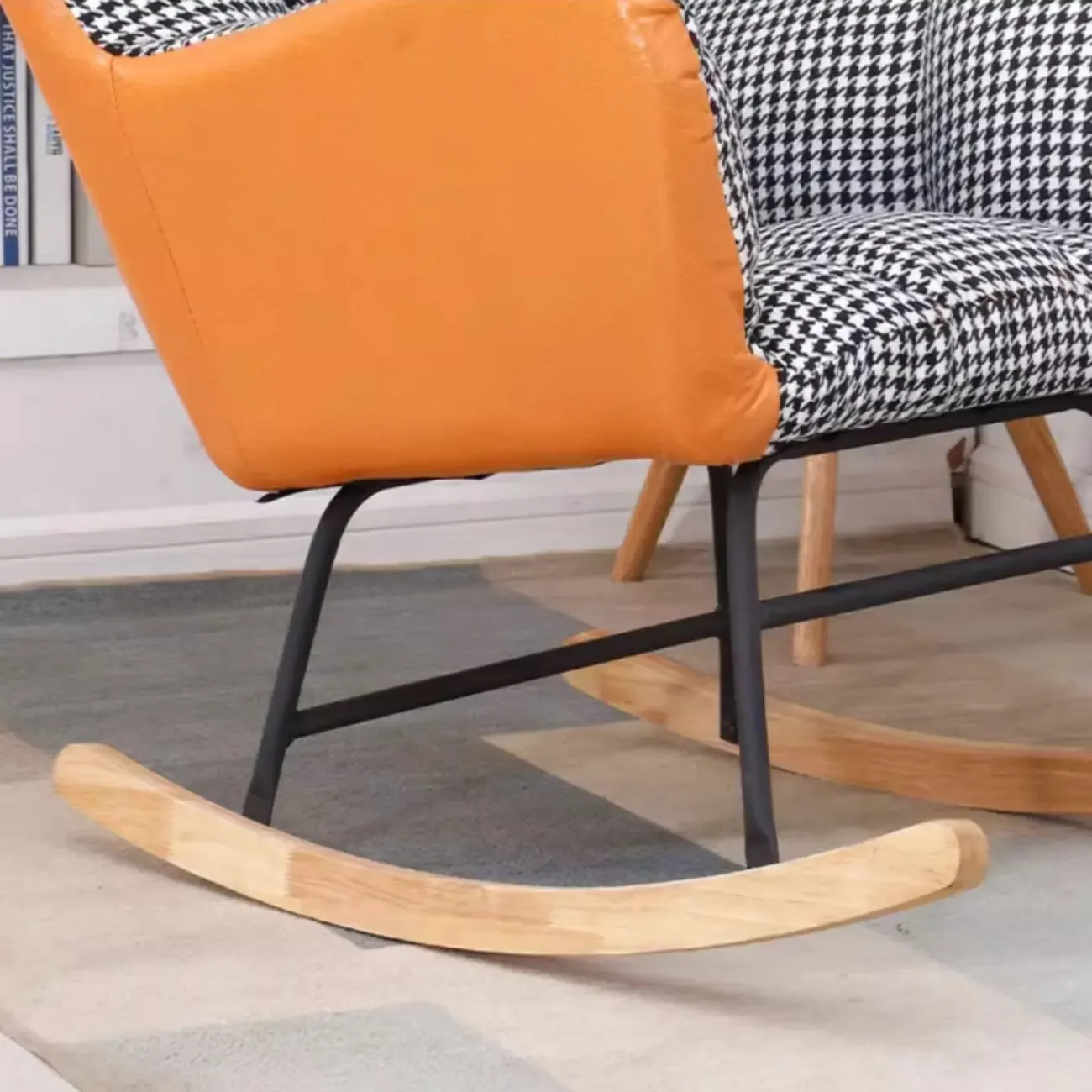 Tech Cloth Upholstered Wood Rocking Chair with Recessed Arm Image - 18