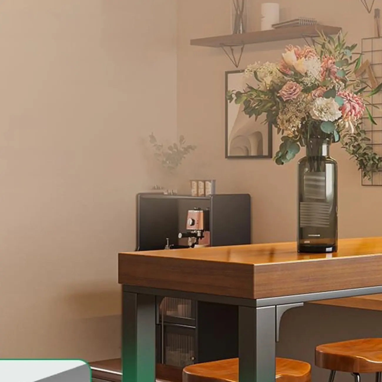 Contemporary Wooden Long Bar Table with Metal Footrest for 8 People Image - 2 | homeyfad