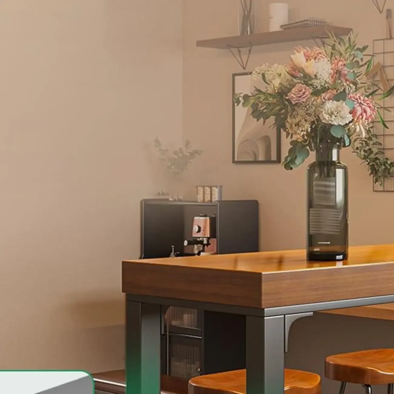 Contemporary Wooden Long Bar Table with Metal Footrest for 8 People Image - 2