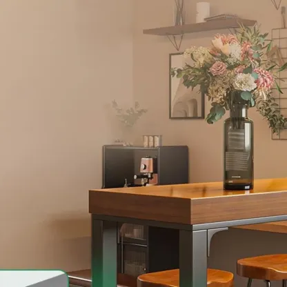 Contemporary Wooden Long Bar Table with Metal Footrest for 8 People Image - 2