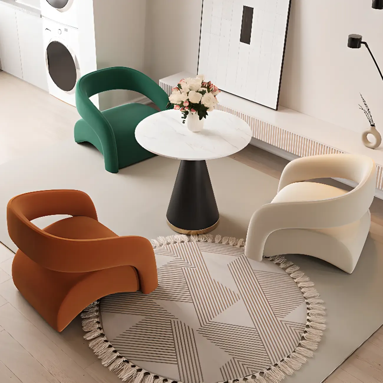 Modern Velvet/Sherpa Barrel Chair for Living Room Image - 6