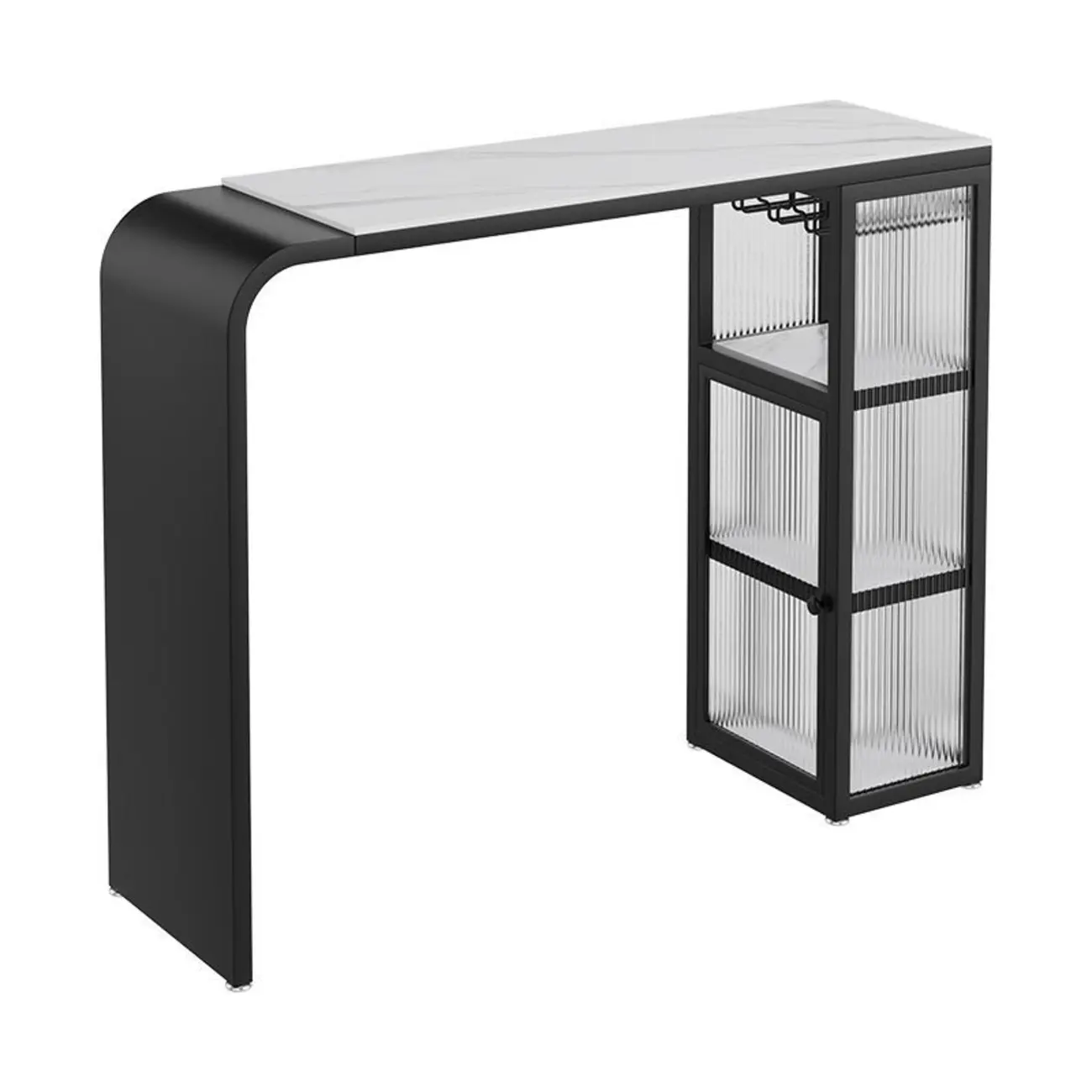 Nordic White Stone Sleek Bar Table with Glass Cabinet Image - 3 | homeyfad